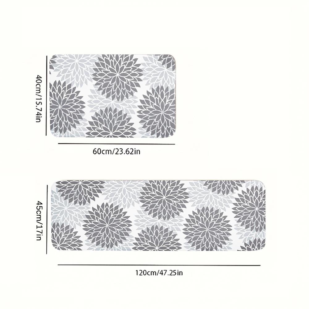 Kitchen Rugs Set of 2, Cushioned Kitchen Mats for Floor | Non Slip Washable Kitchen Runner Rug Set, Floral Stain Resistant Waterproof Comfort Mat Carpet for Sink, Standing Desk