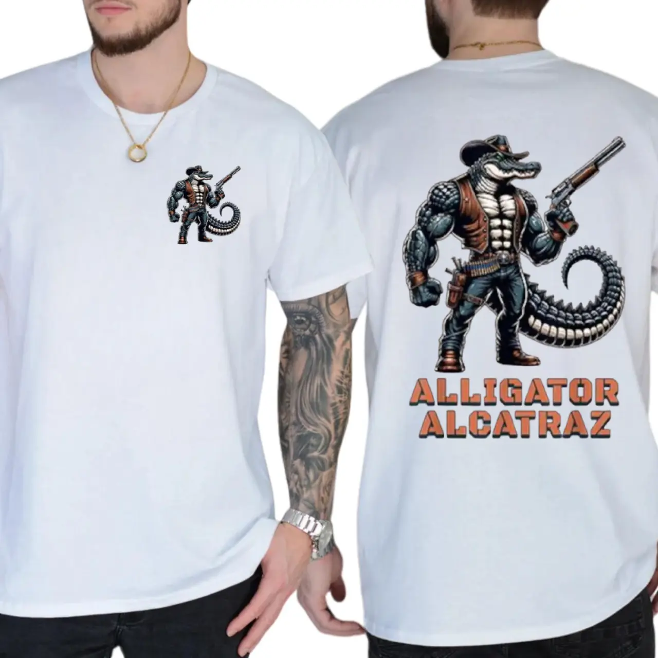 Men's Short-Sleeve Graphic Casual T-Shirt - Funny Florida Alligator Alcatraz Prison Shirt, Nature's Border Patrol Parody Menswear Clothes for Men