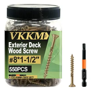 Deck wood screws, outdoor self-tapping screws, with external epoxy coating for rust prevention, sizes #8 and #10, Torx drive head, including T25 star-shaped screwdriver bit, in brown