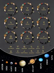Twelve Zodiac Exclusive Natural Stone Bracelet, Irregular Beads, Turquoise Stainless Steel Pendant, Daily Wear Astrology Charm, High Quality Bracelet