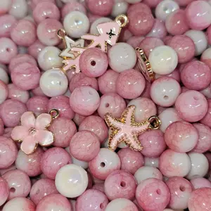 BOGO Petals Of Pink 10 mm Glass Beads and Charms for Jewelry Making and Dizzy