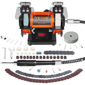 VEVOR Bench Buffer Polisher, Bench Buffer Grinder Polishing & Buffing Machine for Metal/Jewelry/Wood/Jade/Plastic/Silver DIY, with Wool/Abrasive Fiber Wheel/Grinding Wheel,100pcs Tools, 3590RPM