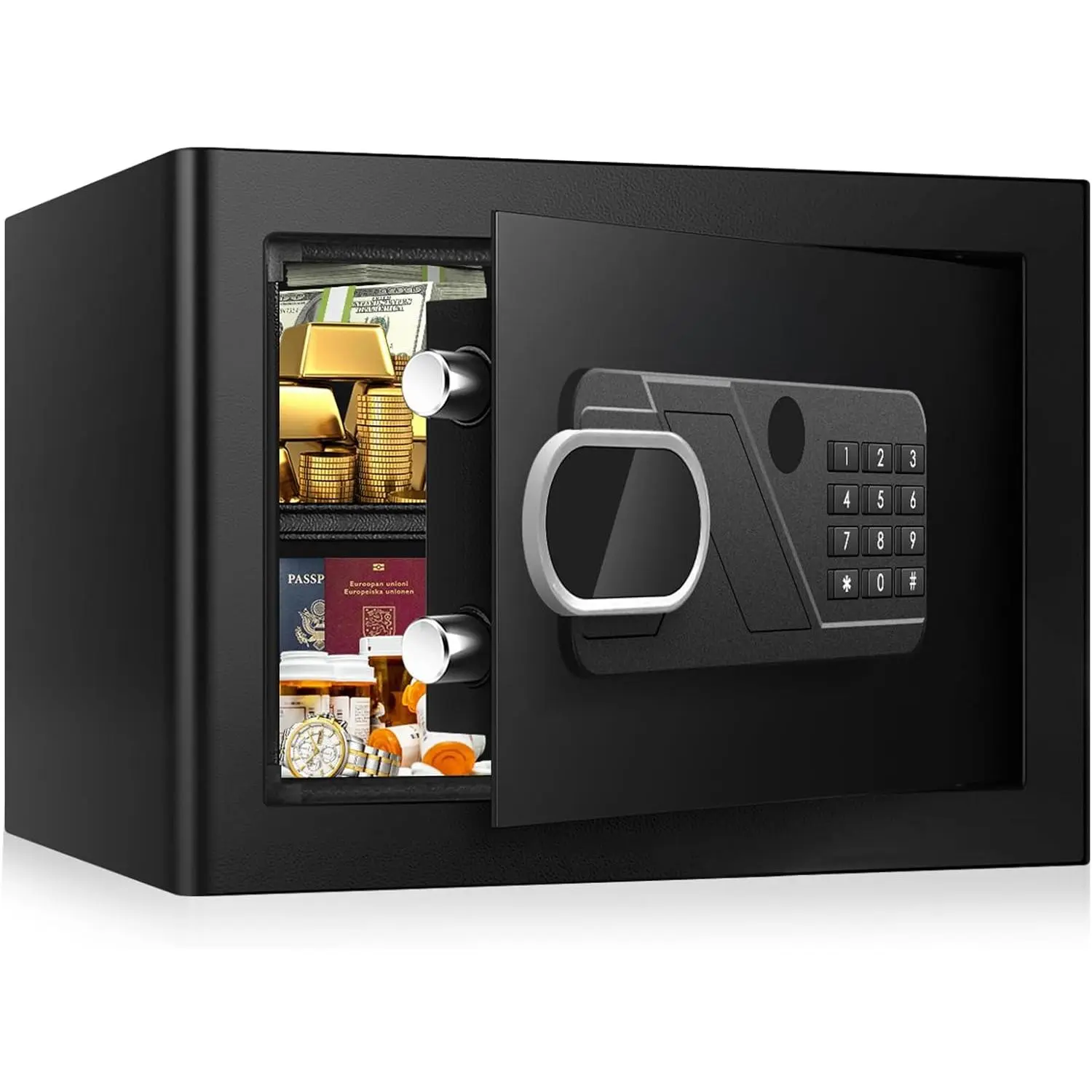 1.3 Cub Small Home Safe Fireproof Waterproofe, Anti- Fireproof Safe Box with With Programmable Keypad & Removable Shelf and Led Light, Digital  Safes for Documents  Valuables