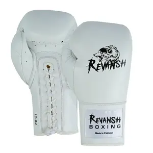 Revansh Sports White Laces Boxing Gloves for Adults Cowhide Leather Durable Comfortable Ideal for Boxing Sessions