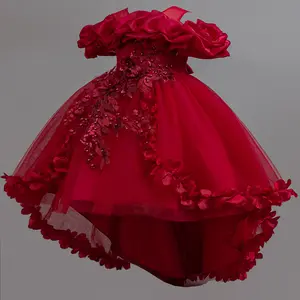 Girls Princess Sleeveless Party Dress - Cloud Sweetheart Neckline High-Low Hem Floral Embroidery with Pearl Decor, Puffy Tulle Flower Girl Gown for Wedding Birthday Party, Summer Cute Layered Tutu Skirt Kids Formal Dress