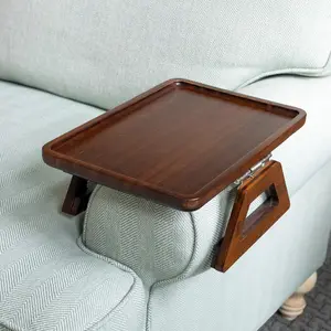 Couch Arm Table, Clip-on Tray, Sofa Arm Tray, Armchair Table for TV Dinners, Remotes, Drinks and Snacks, Home Organizer, Wooden Tabletop, Side Table