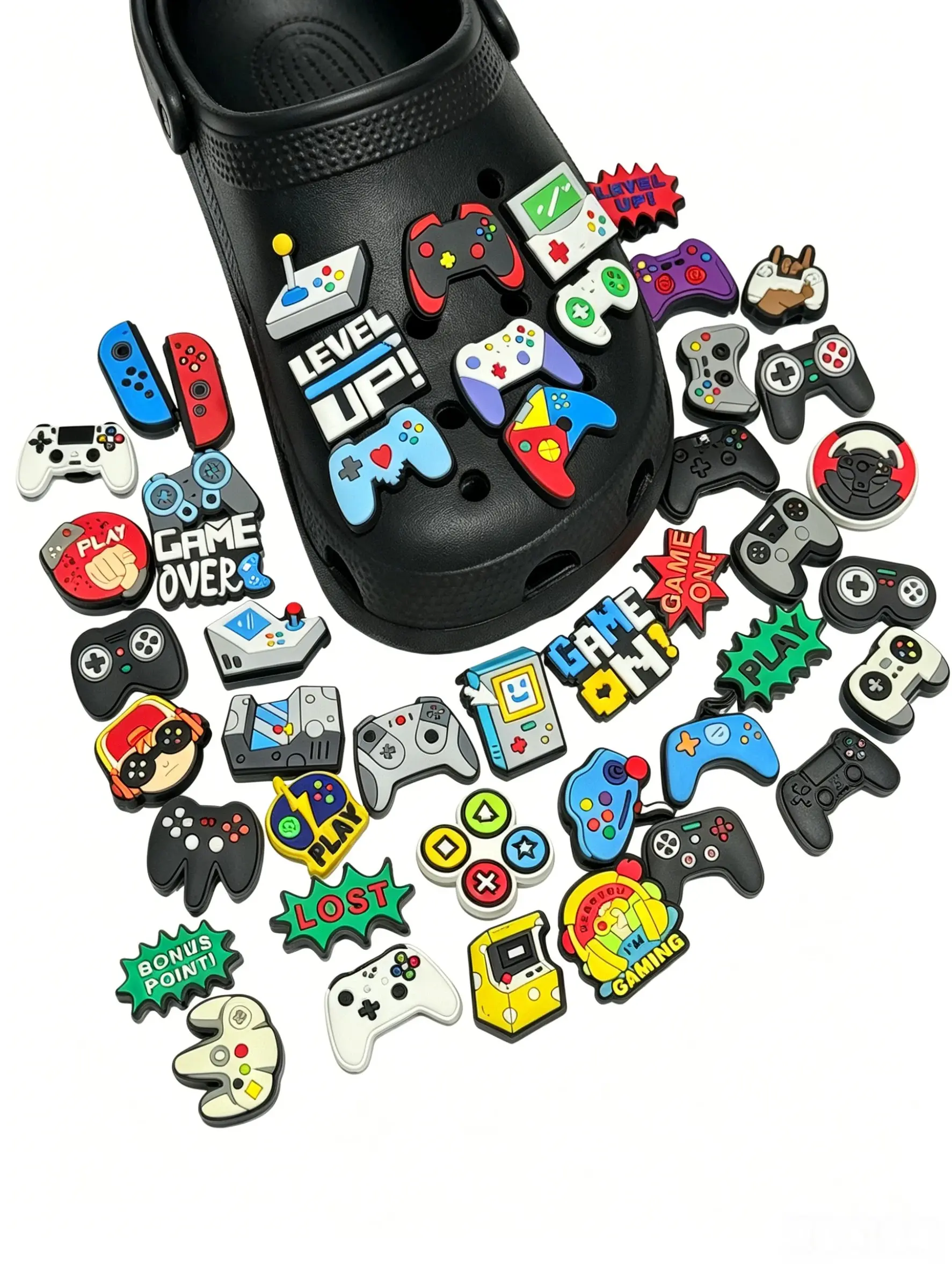 15/46Pcs Game Controller Pattern Shoe Accessories, DIY Holey Shoes Button Decor Shoe Charms, Kids & Adults, All Seasons, Shoe Charm Set, Shoe Embellishment Set, Shoe Decoration Charms