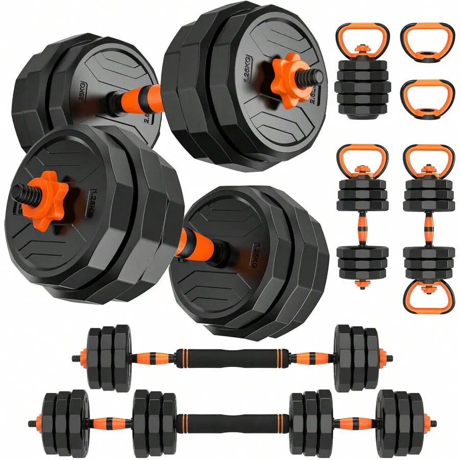 Dual Adjustable Dumbbell Set 66lb, 6-in-1 PE-Coated Iron Weights for Home Gym Resistance Training, Converts to Barbell, Kettlebell & Push-Up Bars, Workout, Chest Day, Toned Arms, Strength Train, Adjustable Dumbbells, Compact, 6-In-1 Versatility, Full Body