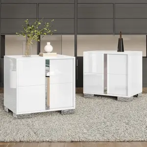 AMERLIFE Modern Nightstand, 23.6" End Table with Drawers, High Gloss UV Finish Bedside Table with Electroplated Pull Handle, Space-Saving, Contemporary Table for Bedroom, Living Room, Dressing Room