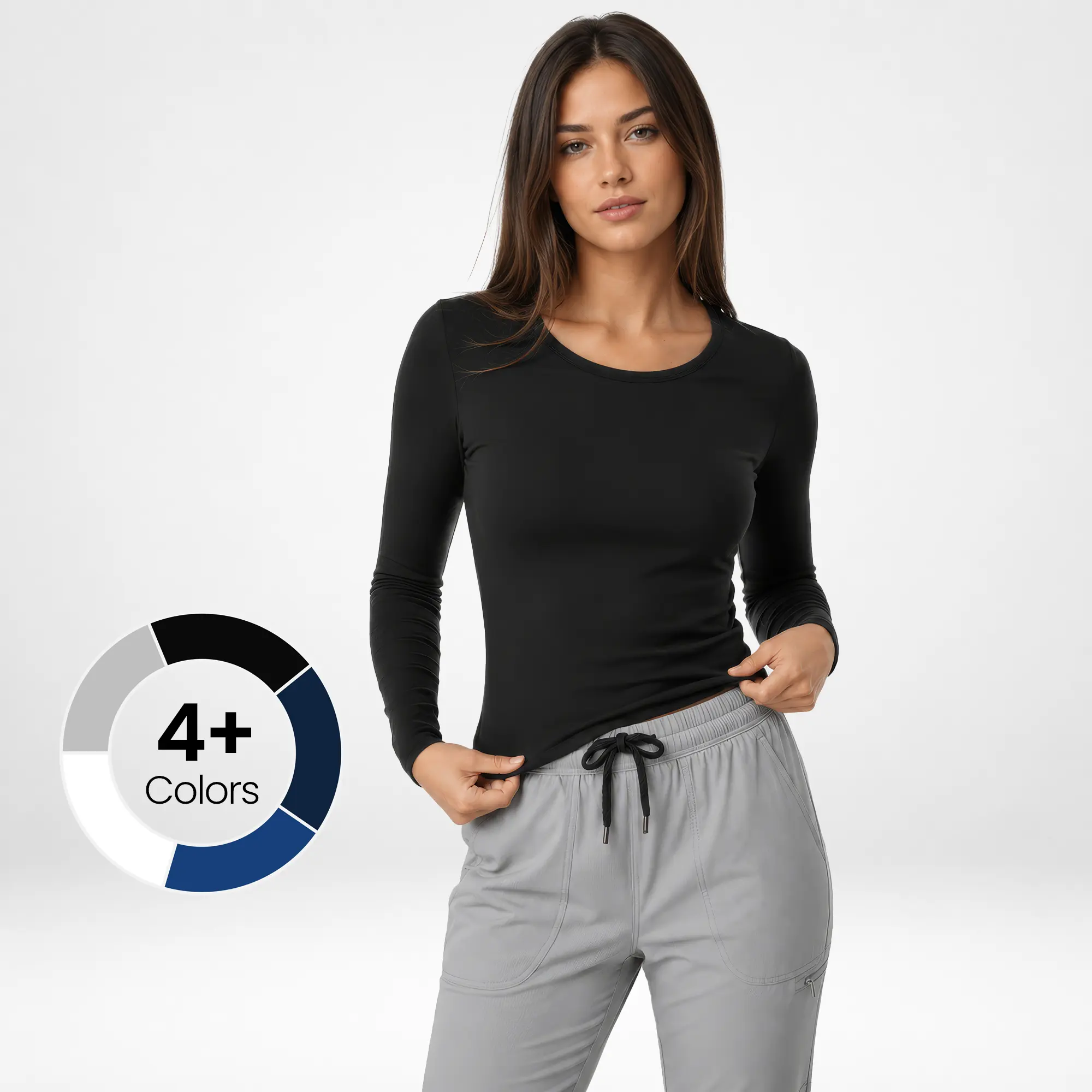 NY Threads Women's Longsleeves Under Scrub Long Sleeve Top - Slim-Fitting Soft and Stretchy Fit Fabric Round Neck Cotton Blend Workwear Undershirt, Plain Classic Minimalist Basic Comfortable Thermal Casual Shirt, Large