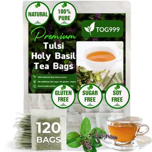 120 Tea Bags - Holy Basil Leaf Tea, 100% Natural & Pure Holy Basil Leaves. Loose Leaf Holy Basil Herbal Tea. Holy Basil Leaf Tea. No Sugar, No Caffeine, No Gluten, Vegan Beverage