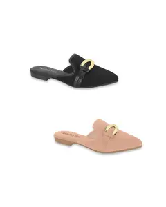 beira rio Women's Pointed Toe Slip-On Mule Shoes - Gold Accent, Elegant, Delicate Feminine Design for Polished Modern Style Footwear