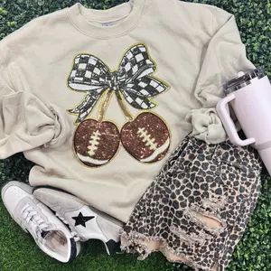Football Cherries with Checkered Bow Patch
