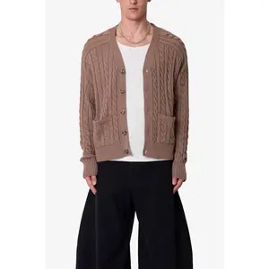 mnml Cable Knit Cardigan Sweater - Tan