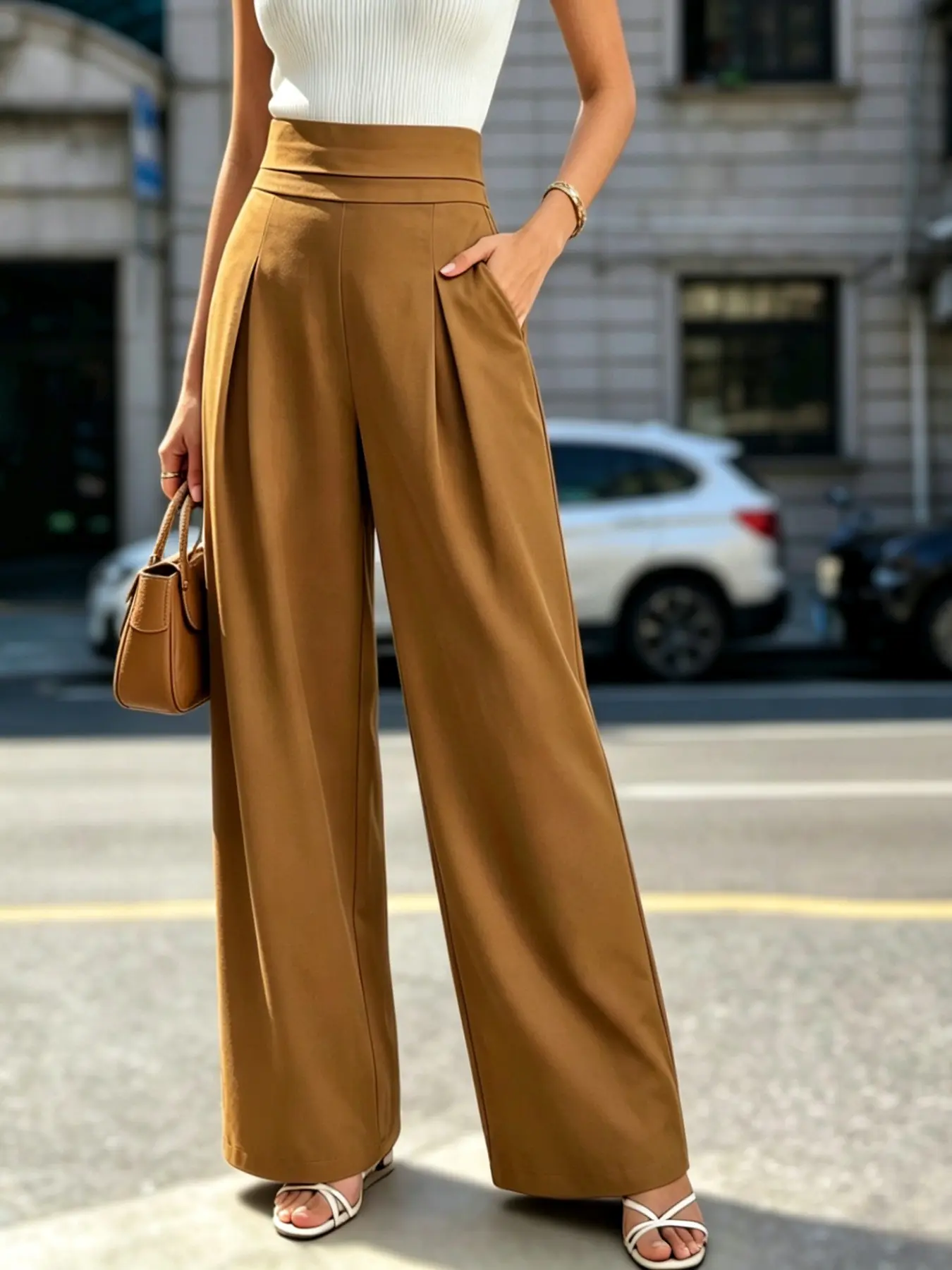 Spring Summer High Waist Wide Leg Fit Bottom Pants, Elegant Pleated Design, Lightweight Luxury Feel, Versatile Office Casual Wear, Chic Date Night, Casual Chic Trousers