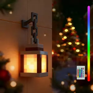 Updated Pixel Lantern with 16 Colors Night Lights Birthday Gifts Lantern Gamer Bedroom Decoration Lights Game Room Decorations Game Gifts for Boys and Girls RGB Color USB-C Charger Valentine's day 3D Printed PLA Material