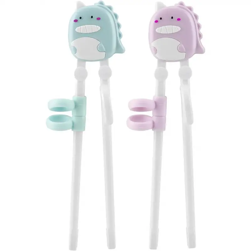 Dinosaur Learning Practice Chopsticks for Beginners - 2 Pairs Lightweight Plastic Cutlery Tableware for Feeding
