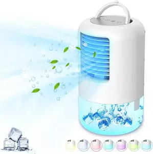 Qinmay Mini Portable Air Conditioner with Touch Screen, 500ml Water Tank, 7-Color LED Night Light, 3-Speed Cooling, Personal Space Cooler & Humidifier for Office Room, White