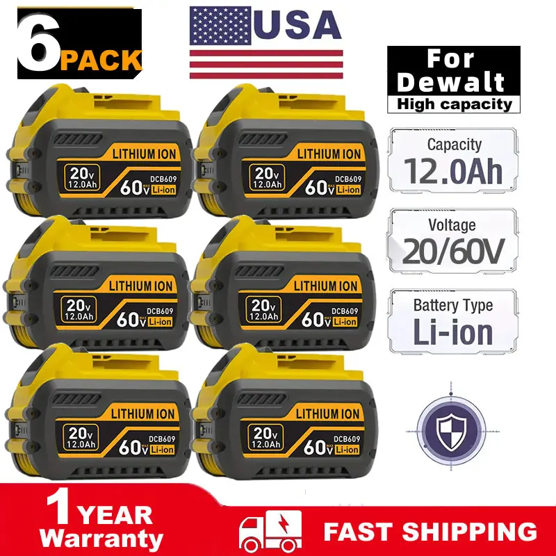 【high-quality】1/2/4pack DCB609 12.0Ah Battery Replacement for Dewalt 20V/60V Long battery life Battery Compatible with DCB606 DCB612 DCB200 DCB201 DCB203 DCB204 DCB206 DCB207 DCB209 Larger battery capacity