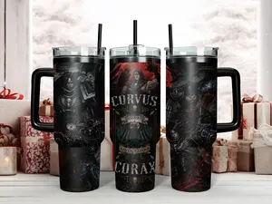Warhammer 40K Corvus Corax Primarch of the Raven Guard 40oz Insulated Stainless Steel Tumbler - Epic Horus Heresy Space Marine Art Travel Mug with Handle & Straw - Perfect Grimdark Gift for Tabletop Gamers