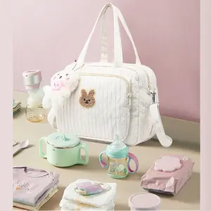 Cute Women's Diaper Bag, Rabbit Embroidery Nappy Bag, Lightweight Multi-Pocket Travel Storage Bag, Portable Handheld Insulated Lunch Box, Multifunctional Diaper Bag