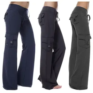 Women's Yoga Pant High Waist Casual Cargo Pants with Pockets Comfortable Soft Bottom Gym Stretchy Womenswear Elastic Sporty Fit Leggings Workout Everyday Basic Trouser Fabric Essential Style