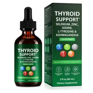 Thyroid Support Liquid Drops, High Absorption with Iodine, Selenium, Zinc, Ashwagandha & L-Tyrosine, Natural Ingredients, Vegan Non-GMO for Men & Women, 2 Fl Oz