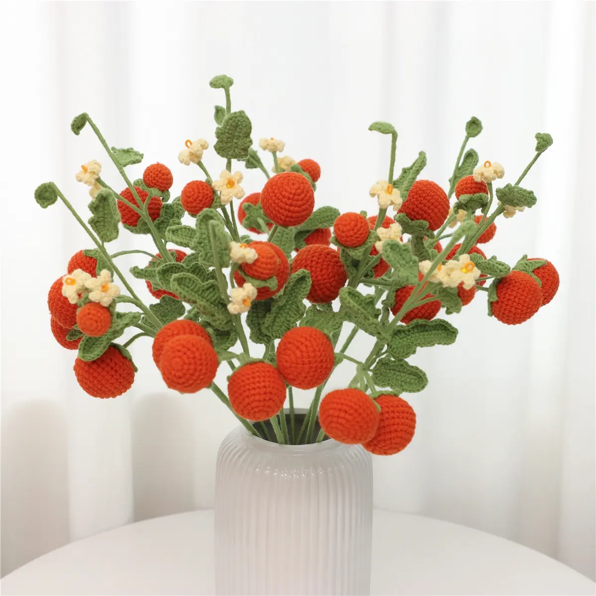 Handmade Wool Knitted Fruit Bouquet, Durian Grapes Persimmon Lychee Persimmon Pinecone Pumpkin Watermelon Floral Arrangement