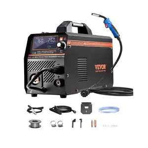 VEVOR MIG Welder, 160A Synergic Mig Welding Machine, 4-in-1 Gas MIG/Flux Core MIG/Stick/Lift TIG Multi-Process Welder Machine, 110V/220V Dual Voltage Mig Welder with IGBT Inverter LCD Screen Display