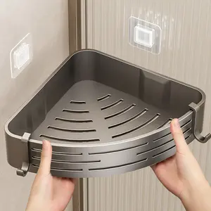 No-Drill Rustproof Aluminum Corner Shower Caddy - Triangle Suction Shelf with Hooks for Bathroom Shampoo & Soap Storage