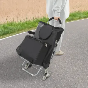 CNCEST 3-Wheel Foldable Portable Art Trolley with Steel Frame, 36.61" Height, Detachable Bag, Convertible Seat, Mobile Studio for Outdoor Painting & Shopping (Home Improvement Building Supplies Trolley)