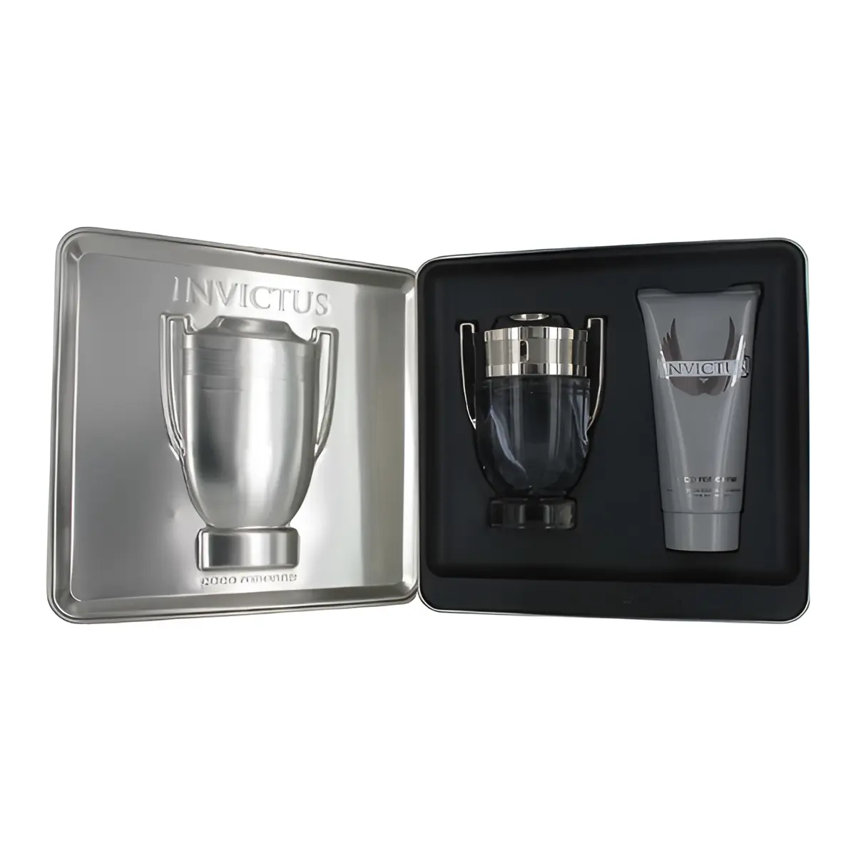 Paco Rabanne Invictus for Men 2-Piece Tin Box Gift Set, 3.4 Ounce EDT Spray + 3.4 Ounce All-Over Shampoo