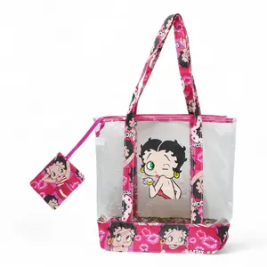 Betty Boop Clear Tote Bag with Zipper & Mini Pouch – Large Capacity Transparent Shoulder Bag for Stadium, Beach, Travel & Everyday Use