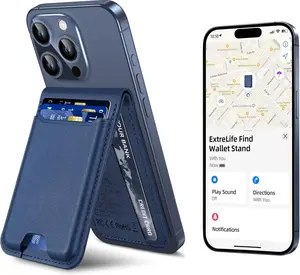 Magntic Wallet for IPhone, Works with  Find My(only IOS), Strongest Magnetic with Adjustable Stand, Wallet Tracker, 6 Cards Holder, Vegan Leather, phone wallet Camera Blue Smartphone Cellphone Electronic Gadgets,summervibes