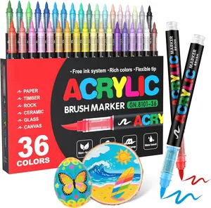 Acrylic Paint Marker - 36 Color pc Marker Pen Set, Artist Fine and Brush Tip Marker for Kids Adult Coloring Books Note Taking, Art Supplies for Rock Painting, Wood, Canvas, Stone, Glass, DIY Craft Making, School Supplies