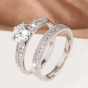 2 Pairs of Couple Rings, Exquisite Cubic Zirconia Engagement Rings for Couples, Wedding Jewelry, Party and Daily Wear Rings for Couples