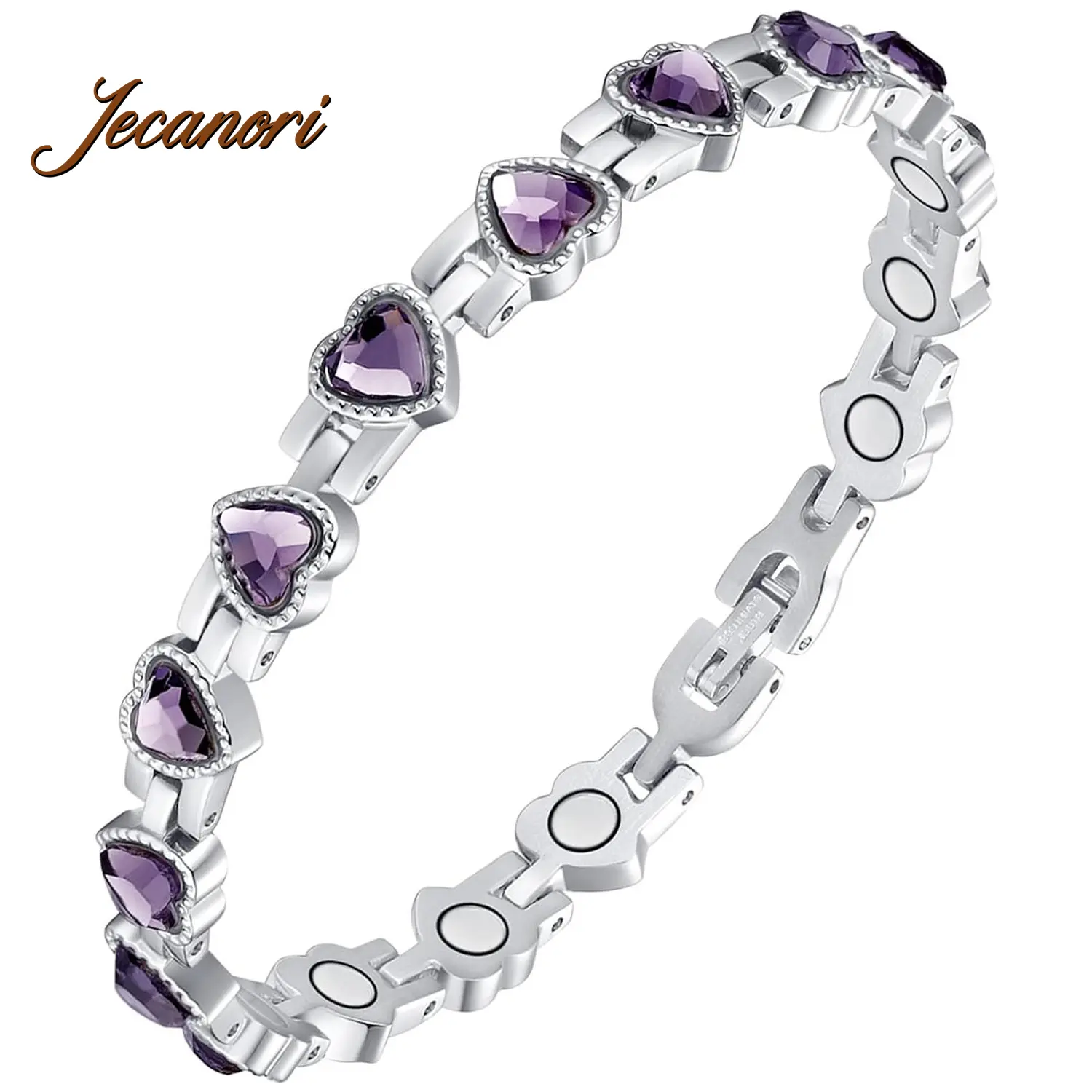 Jecanori Women's Elegant Rhinestone Decorated Bangle Bracelet - Silver-Tone Titanium Steel Magnetic Fashion Jewelry Gift, Rhinestone Decorated Bracelet, Beautiful Bracelets, Crystal Inspired
