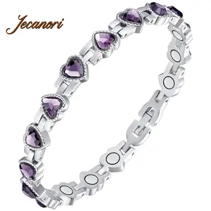 Jecanori Silver Female Exquisite Bracelet, Titanium Steel Magnetic Bracelet with Neodymium Magnets, Sparkling Crystals Fashion Jewelry Gift for Women