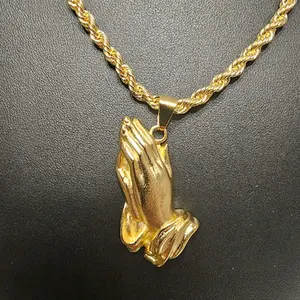 (17) #1    14kGoldLaminate Waterproof Prayers Hand Pendant and Chain