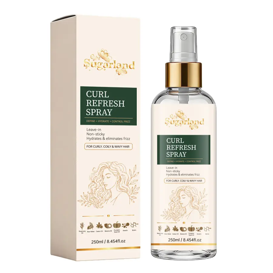 Curl Refresh Spray 250ml Leave-In Hair Mist for Wavy, Curly & Coily Hair, Lightweight Non-Sticky Curl Refresher to Hydrate, Define Curls & Help Control Frizz