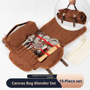 Professional Bartender Tool Bag Crossbody Canvas Bag Bartending Tool Set Kit Utensil Bag