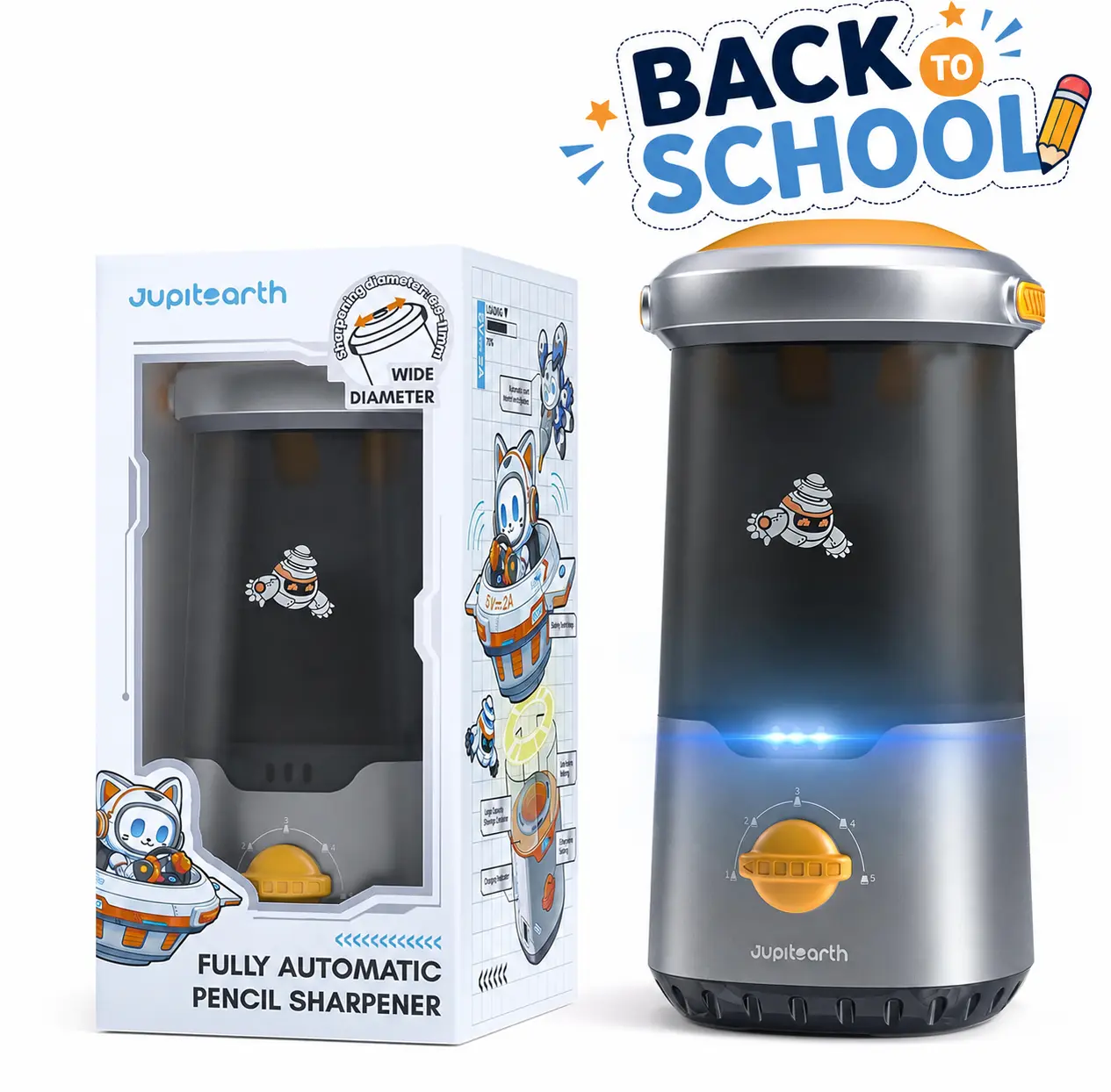 【back to school shopping 】JUPITEARTH Rechargeable Automatic Electric Pencil Sharpener - Spaceship-UFO Shape, Triple Safety, Fits 6.9-11mm Pencils, Study Tool, Writing Stationery for Kids, Office Art Supplies tiktokshopbacktoschool