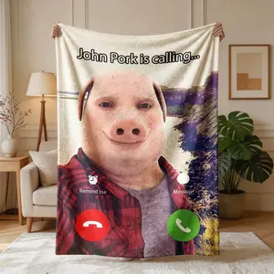 John Pork Funny Calligraphy Theme Flannel Blanket, Soft Throw Blanket, Large Size, Soft and Lightweight, Perfect for All Seasons, Ideal Gift for Family, Cozy Blanket Throw