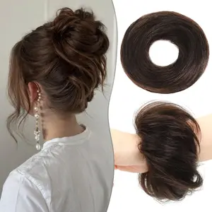 2Pcs Messy Bun Hair Piece 100% Real Human Hair Bun Scrunchies Natural Tousled Stretchy Fluffy Donut Updo Ponytail Extensions with Elastic Rubber Band Fake