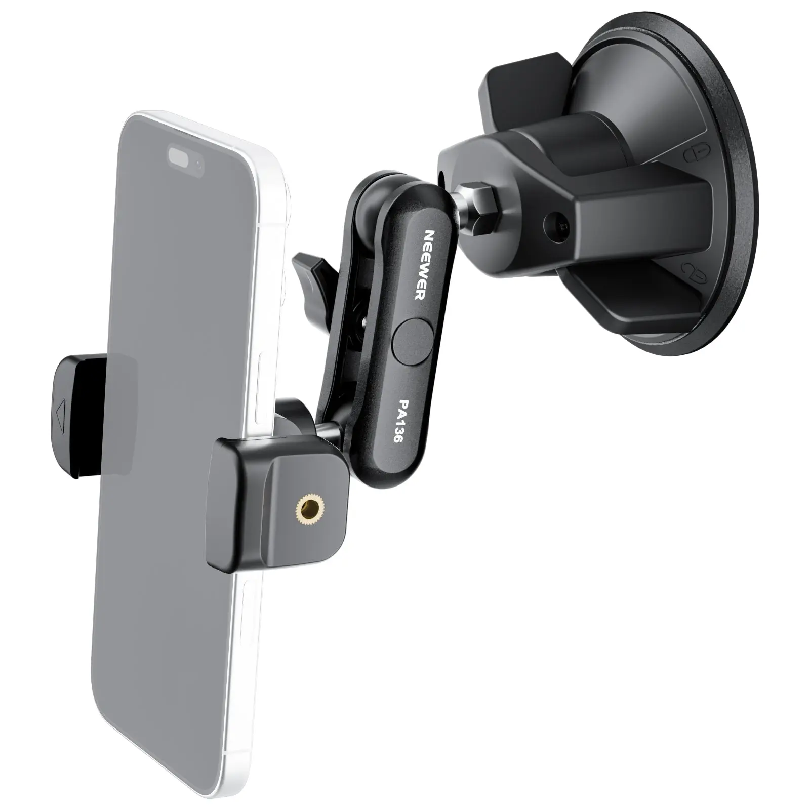 NEEWER Universal Fit Car Phone Holder with 360° Rotating Vacuum Suction Cup, Metal Magic Arm, Compatible with iPhone Samsung for UTV Windshield Navigation, Model PA136/PA137
