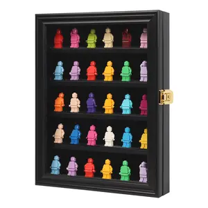 Minifigures Miniature Display Case Collectibles Display Box Wall Mount Figure Display Curio Cabinet with Lockable Anti Dust Door for Small Objects Lockable Removable Shelves - Small Black