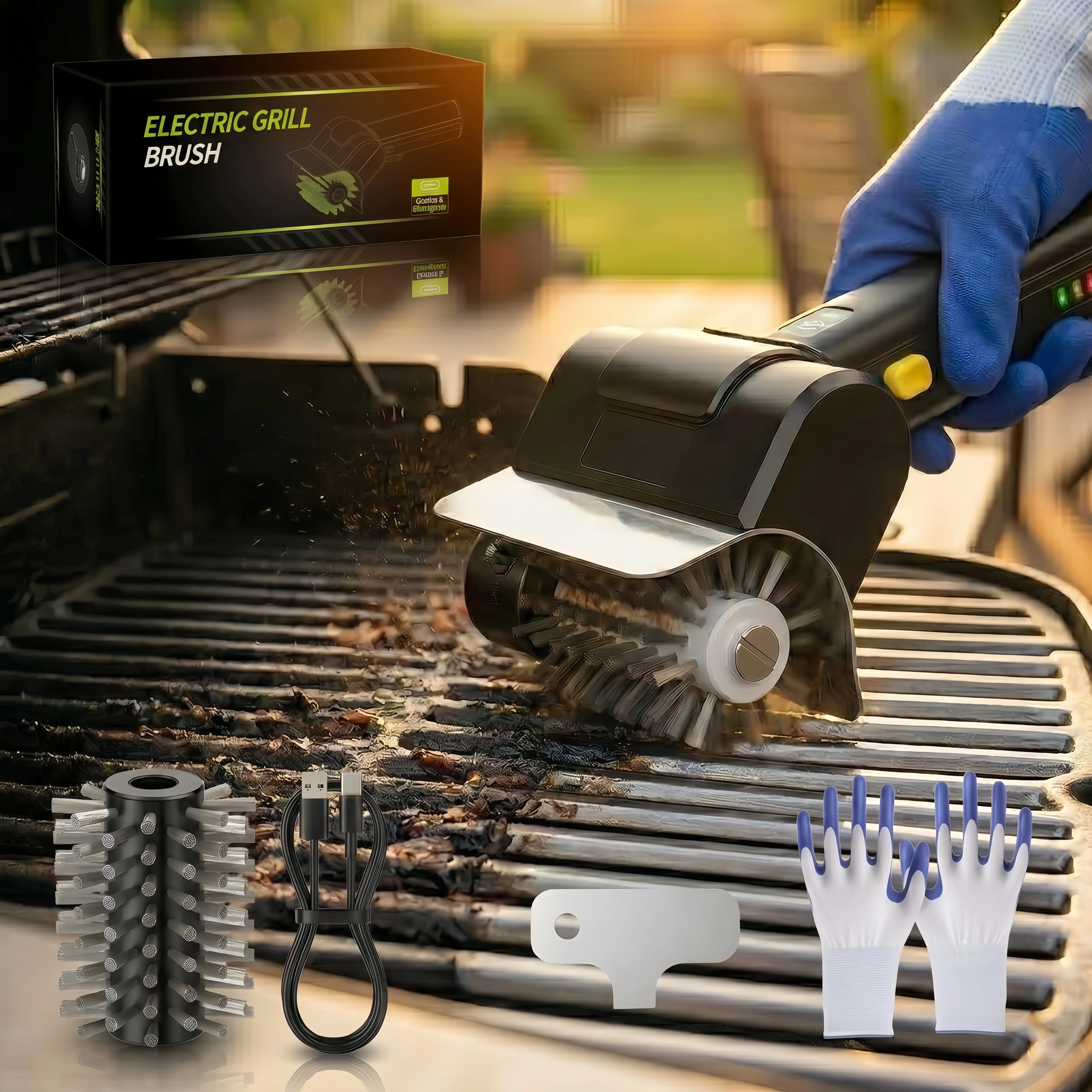 Electric BBQ Brush - Stainless Steel Bristle-Free Electric Spin Scrubber, Efficient Cleaning Tool for All Grill Types, Essential for Camping & Outdoor Barbecues, Ideal for 2026 Grilling Season