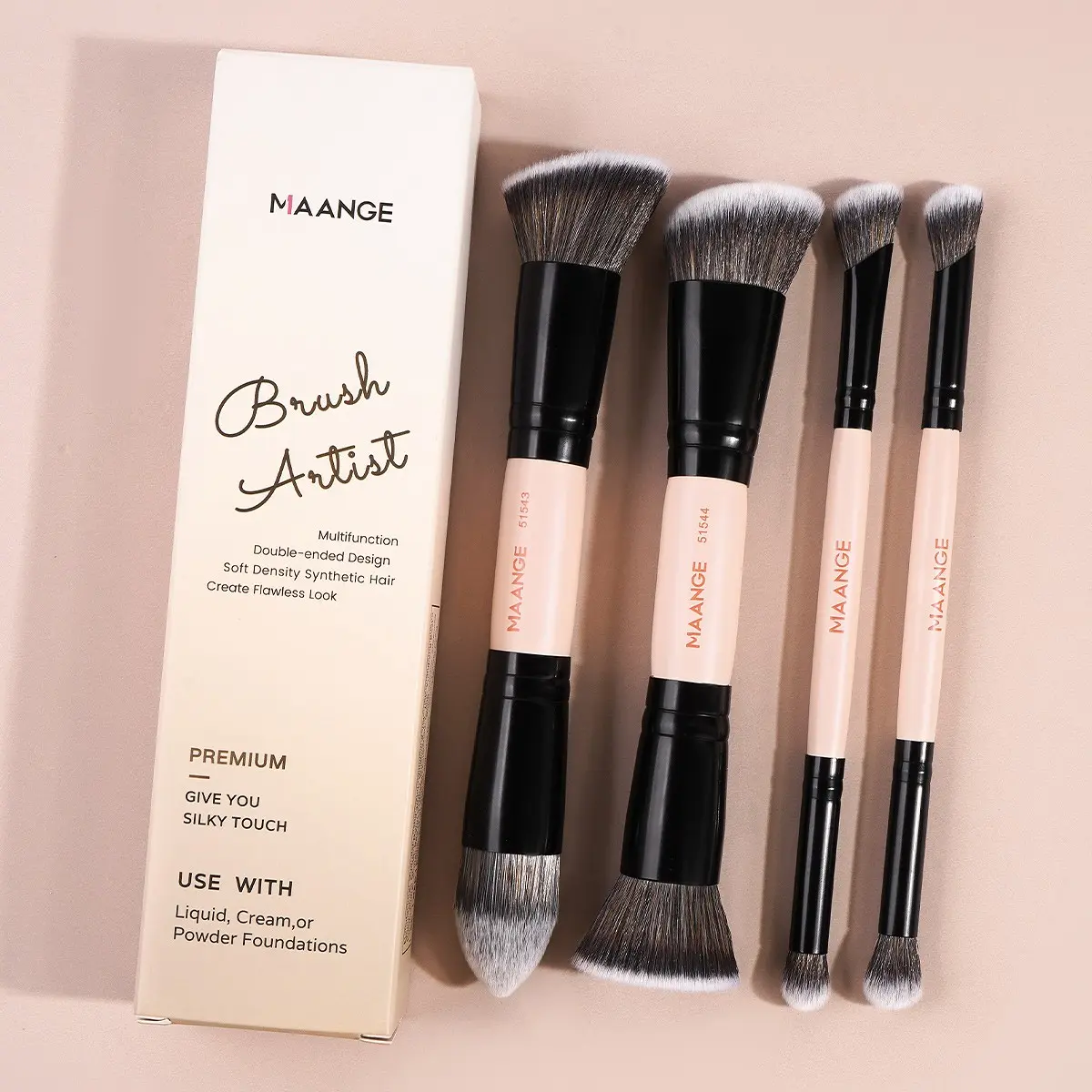 Maange 4-Piece Makeup Brush Set, Multifunctional Makeup Brush, Foundation Brush, Blush Brush, Loose Powder Brush, Eyeshadow Brush, Concealer Brush, Metal Frame, Cosmetic Brushes, Makeup Brush Kit, Face Makeup Brushes, Makeup Brushes Kits