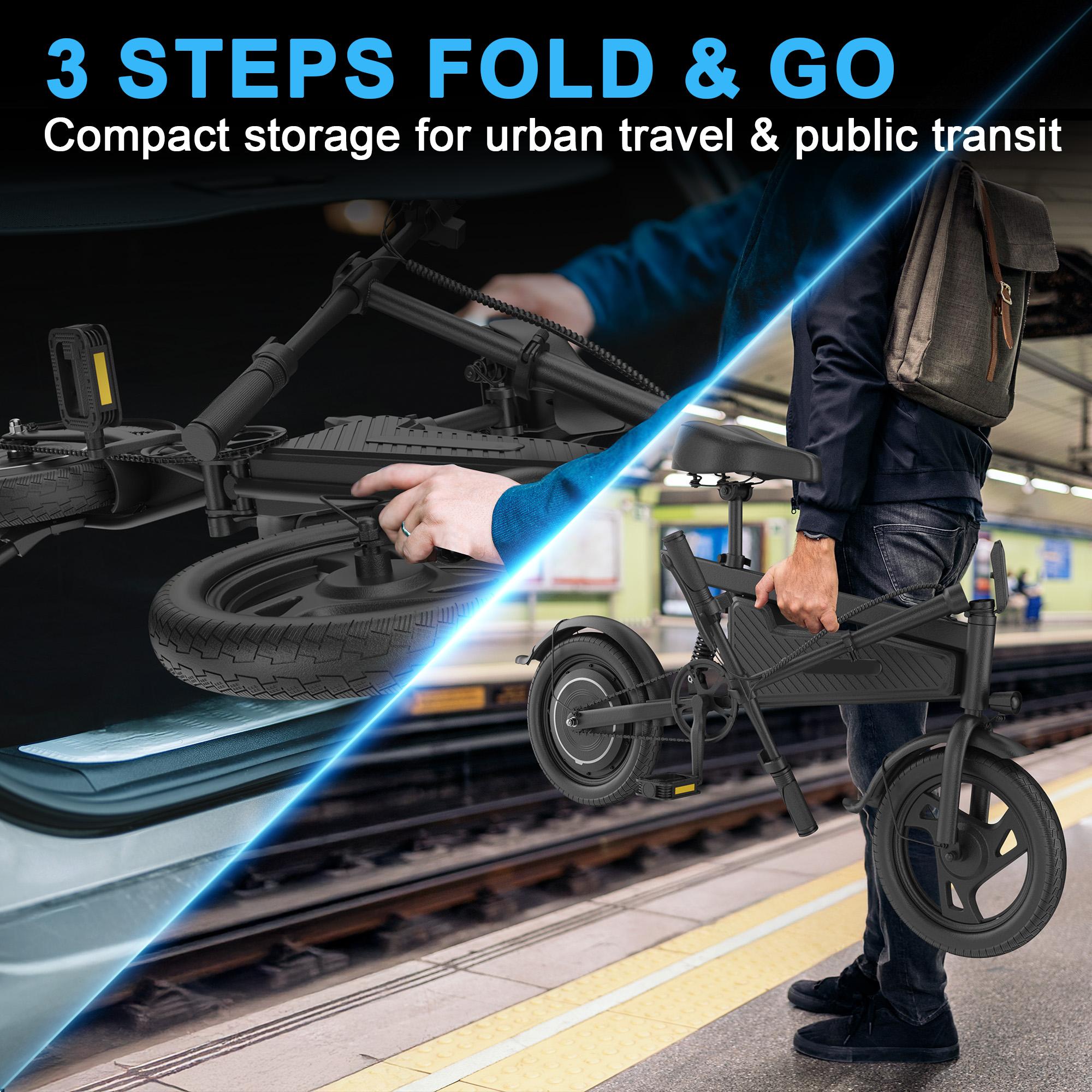 Electric Bike for Adults, 350W Powerful Motor Up to 22MPH, 48V 5.2Ah Battery 22 Miles Range, Lightweight 14" Commuter Folding E-Bike with Dual Brakes, LCD Display & Pedal Assist,Ebike