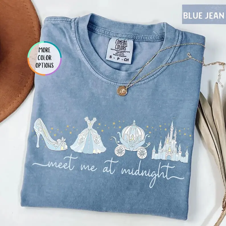 Comfort Colors Meet Me at Midnight T-Shirt, Fairytale Carriage Inspired Tee, Magical Princess Party Graphic Shirts, Cute Girls Trip 2026 Gift